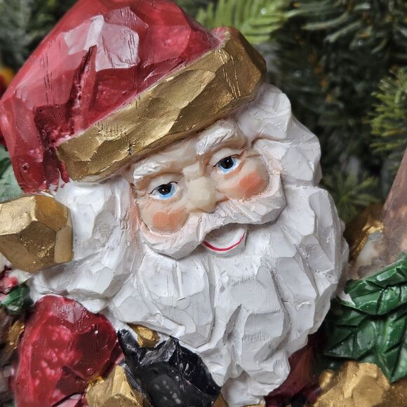 Christmas Resin carved Santa Claus Is Coming To Town RARE Vintage 1998 Art Mark - Picture 5 of 8